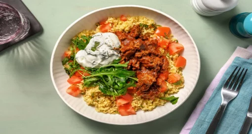 sticky spiced beef tabbouleh